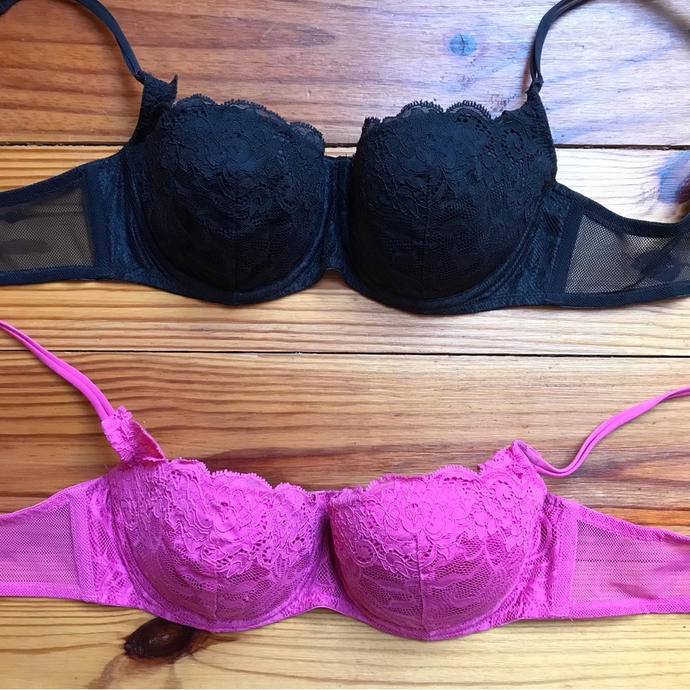 Victoria’s Secret Pink Black Lace Bra Bundle, EUC, 34B - Picture 2 of 7